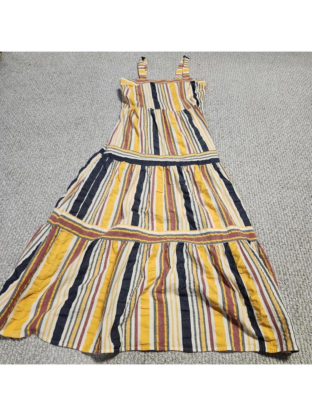 LOFT Yellow Navy Striped Tiered Maxi Dress